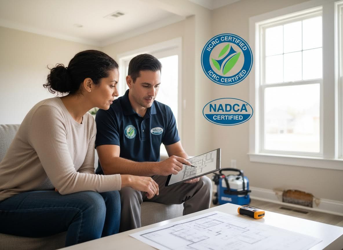 Certified Technician Discussing Home Plans with Client