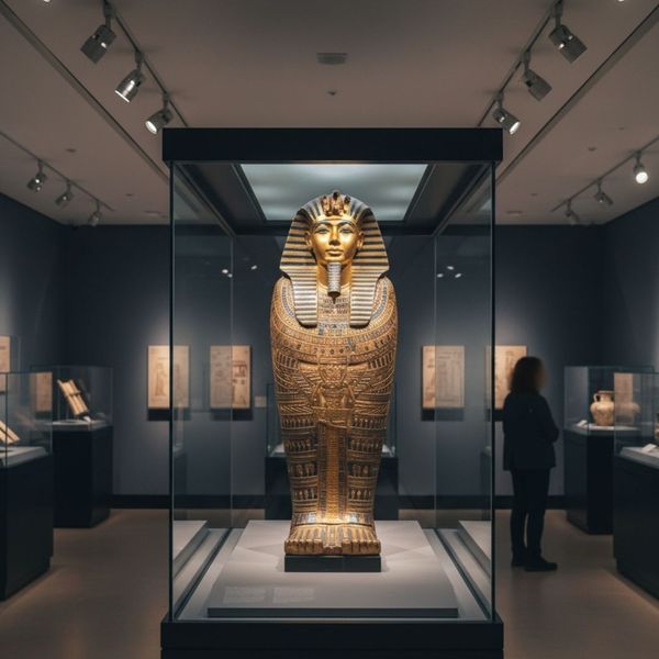 Priceless artifacts safely displayed inside a climate-controlled museum, an ideal application for waterless fire suppression.