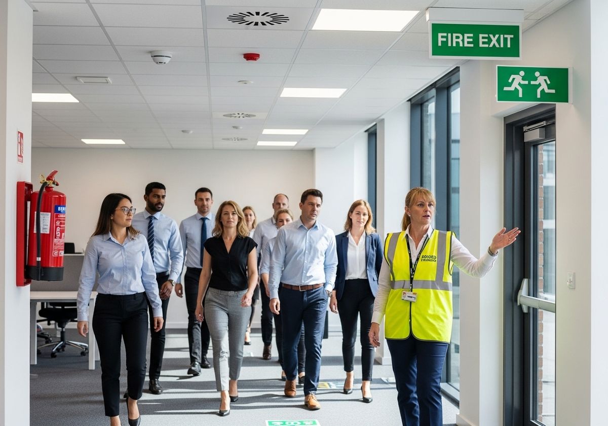 Fire Drill in Modern Office Building
