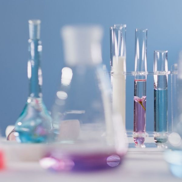 chemicals in beakers