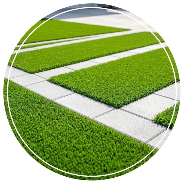 Concrete pavers in synthetic turf
