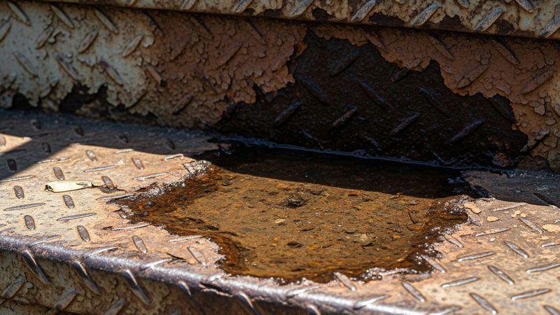 Puddle corroding a metal step