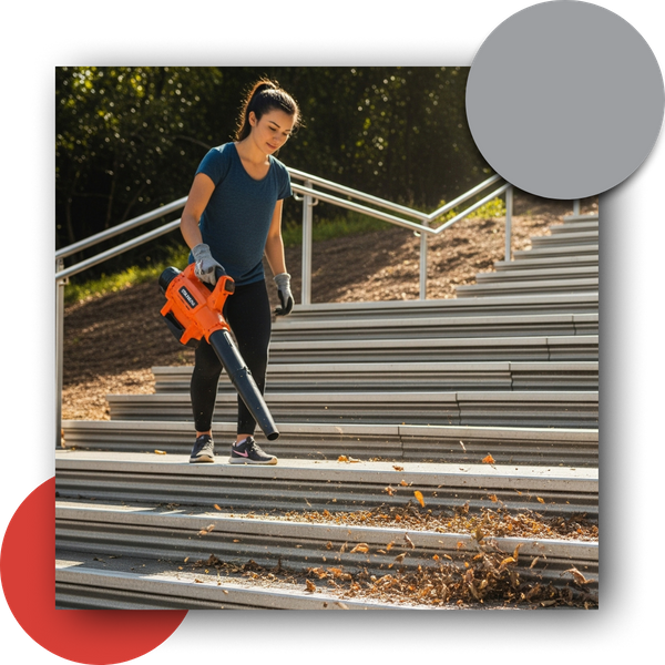 Woman using a leaf blower