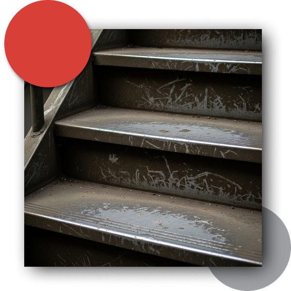 Scratched metal steps