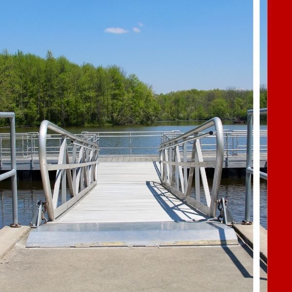 walkway and a dock on the water