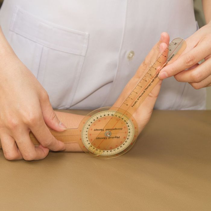 Protractor on joint showing range of motion