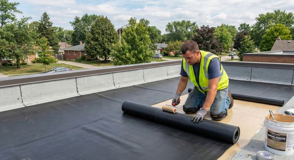 roofing contractor installing EPDM rubber membrane
