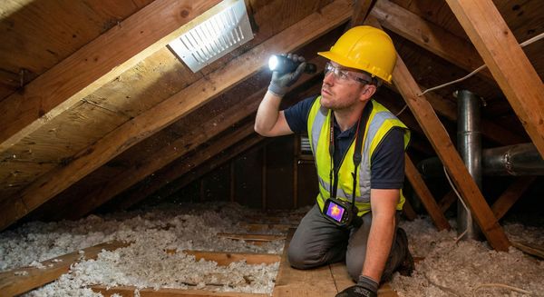Contractor crawling in an attic
