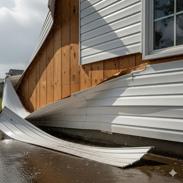 Vinyl siding ripped from a home by wind