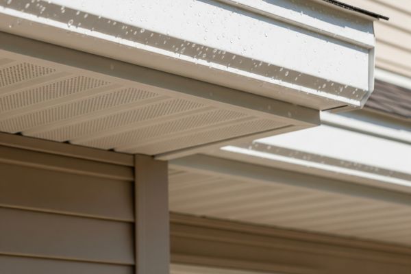Close-up shot of water beading on a durable, moisture-resistant vinyl soffit, demonstrating its weather-proof quality.