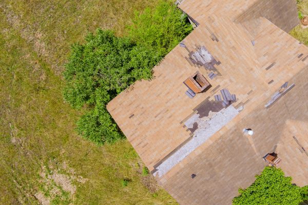 Aerial view of roof damage Aerial view of roof damage