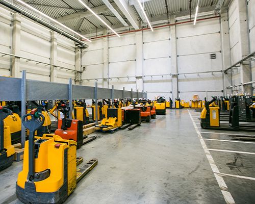 forklift parking in a warehouse