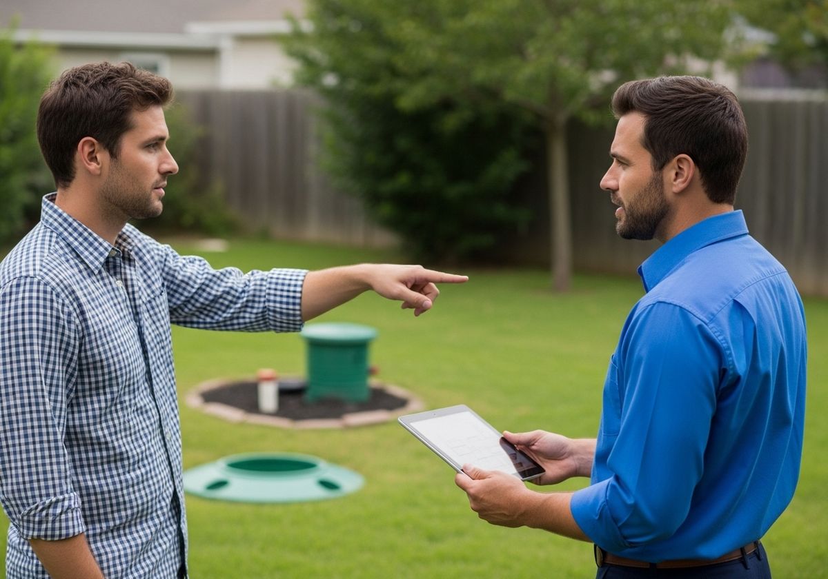 Two men discussing septic system inspection