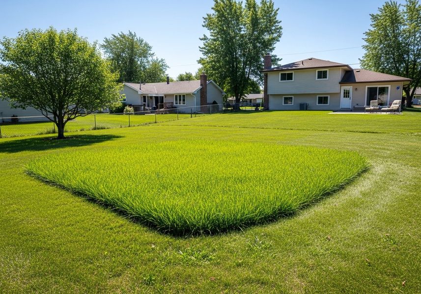 Perfectly Manicured Lawn with Square Patch of Tall Grass