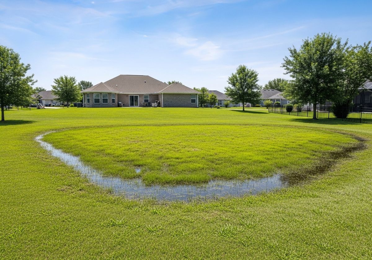 Waterlogged lawn in residential area