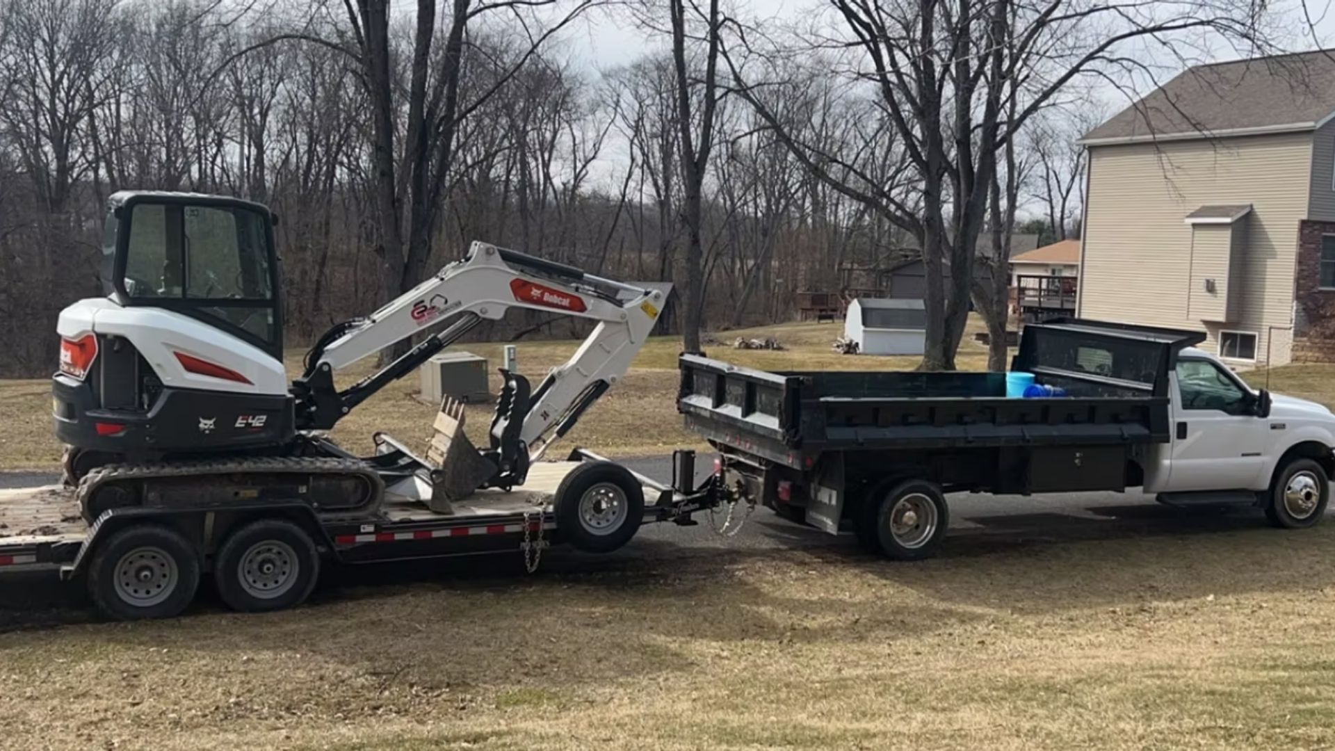 Excavator being transported