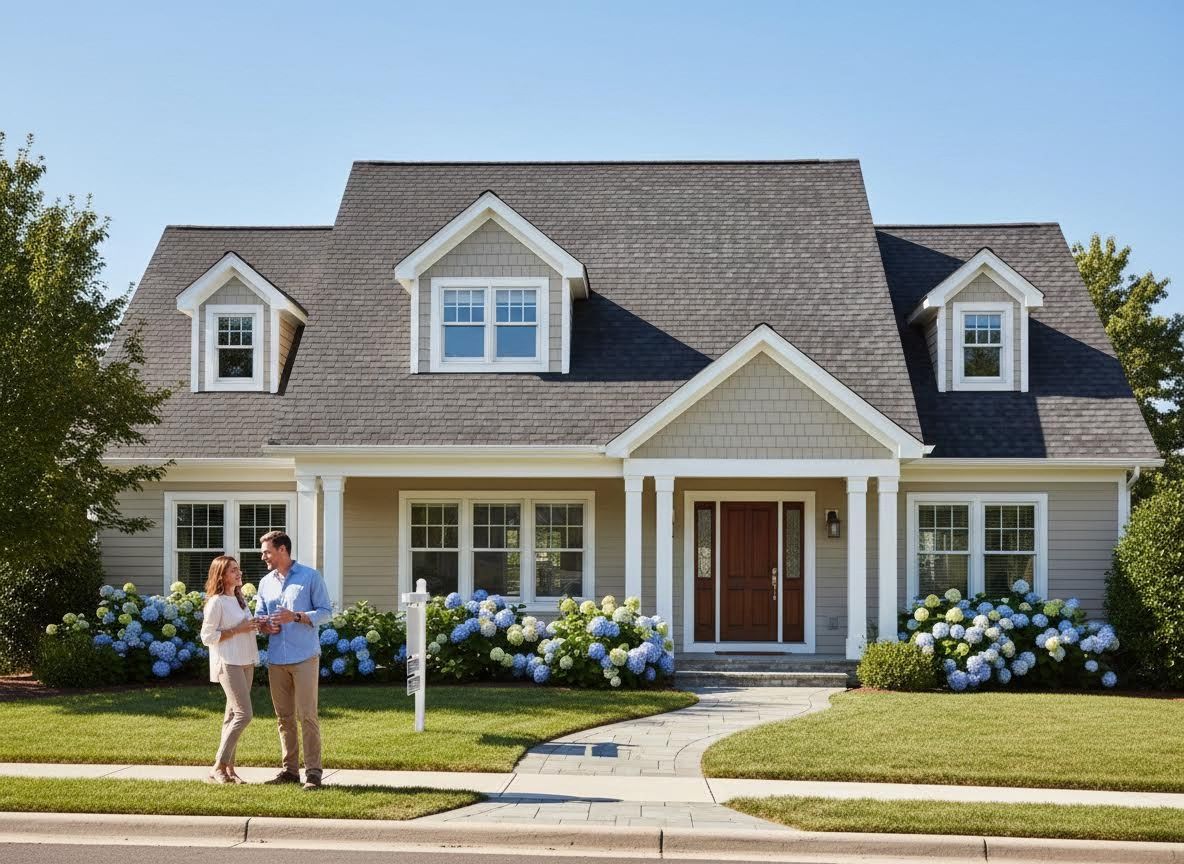Couple in front of a suburban home