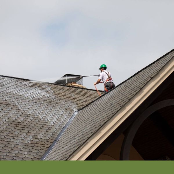 Roof shampoo application on shingle roof