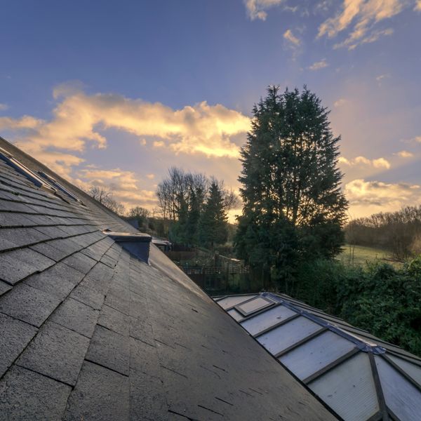 fixed roof at sunset