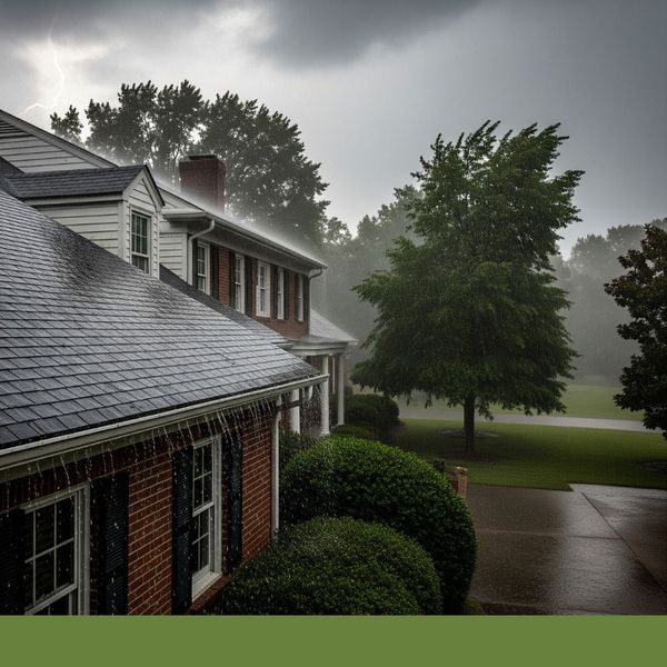 Heavy rain and wind on a house during a storm. Heavy rain and wind on a house during a storm.