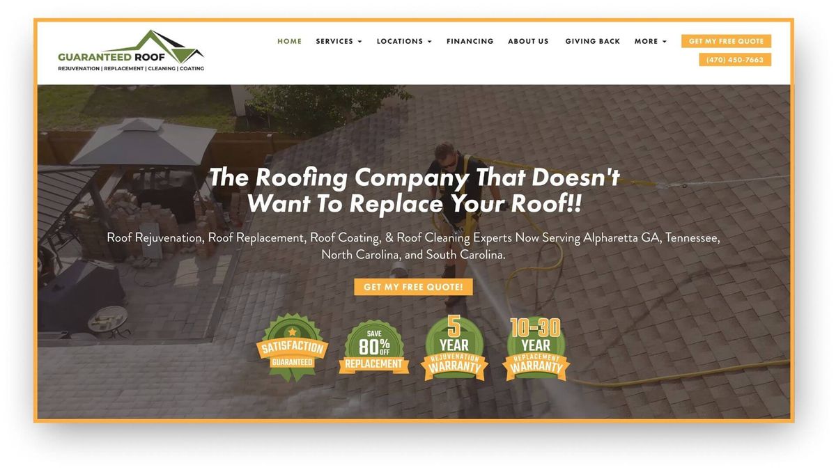 Screenshot of Guaranteed Roof's homepage Screenshot of Guaranteed Roof's homepage