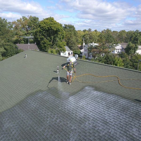 aerial view of roof being shampood 