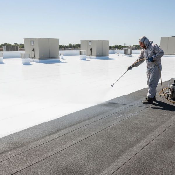 roof contractor applying a commercial roof coating