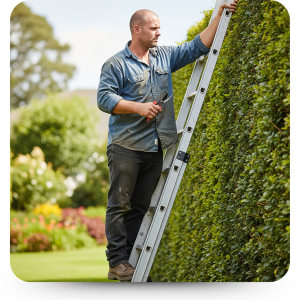 landscaping contractor on a ladder