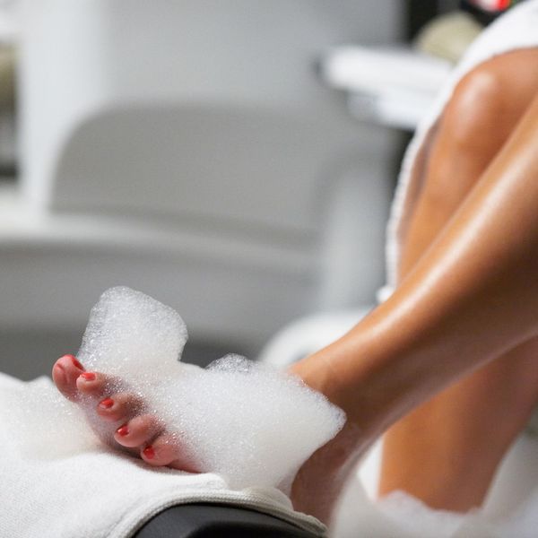 A woman's foot during a pedicure