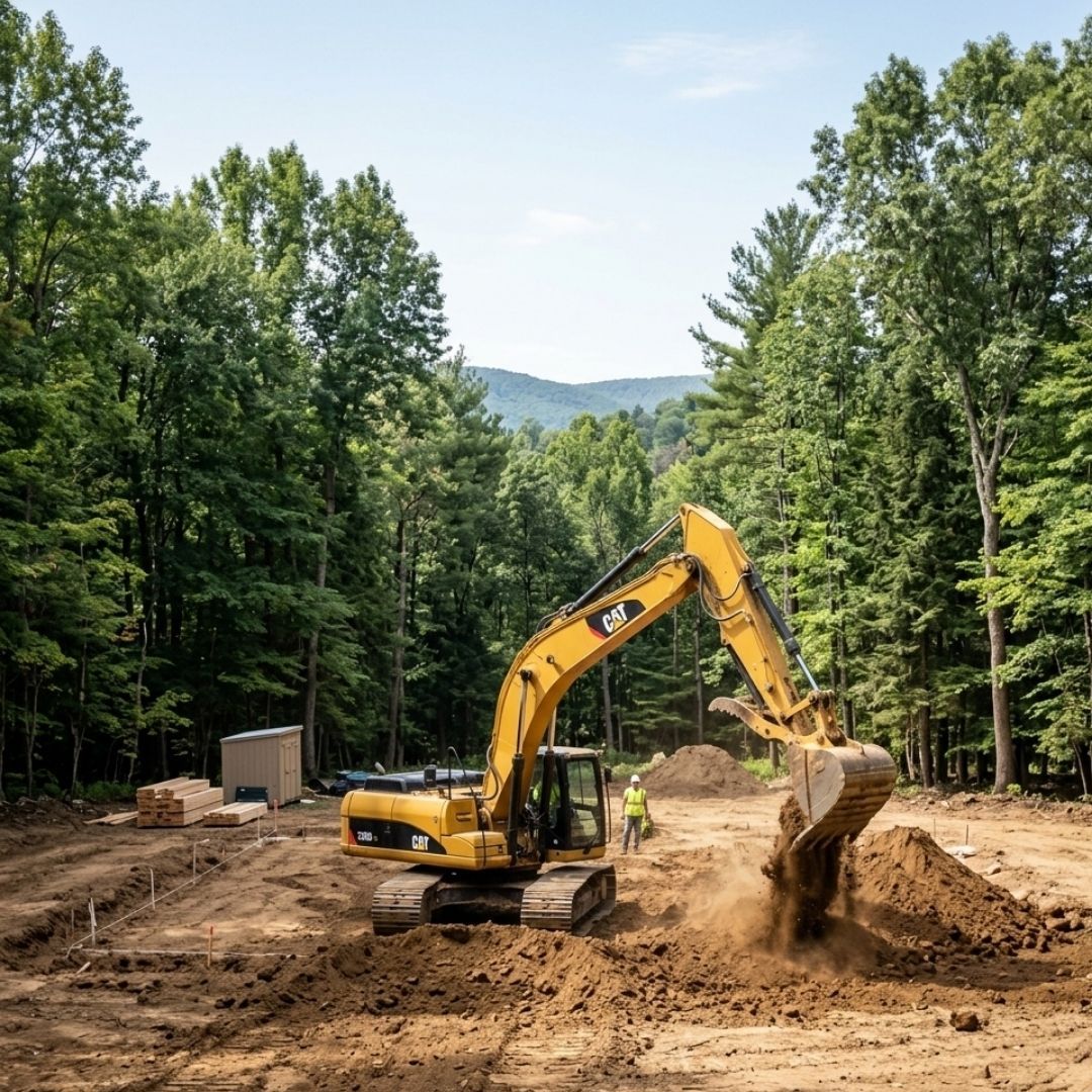 excavator clearing lot
