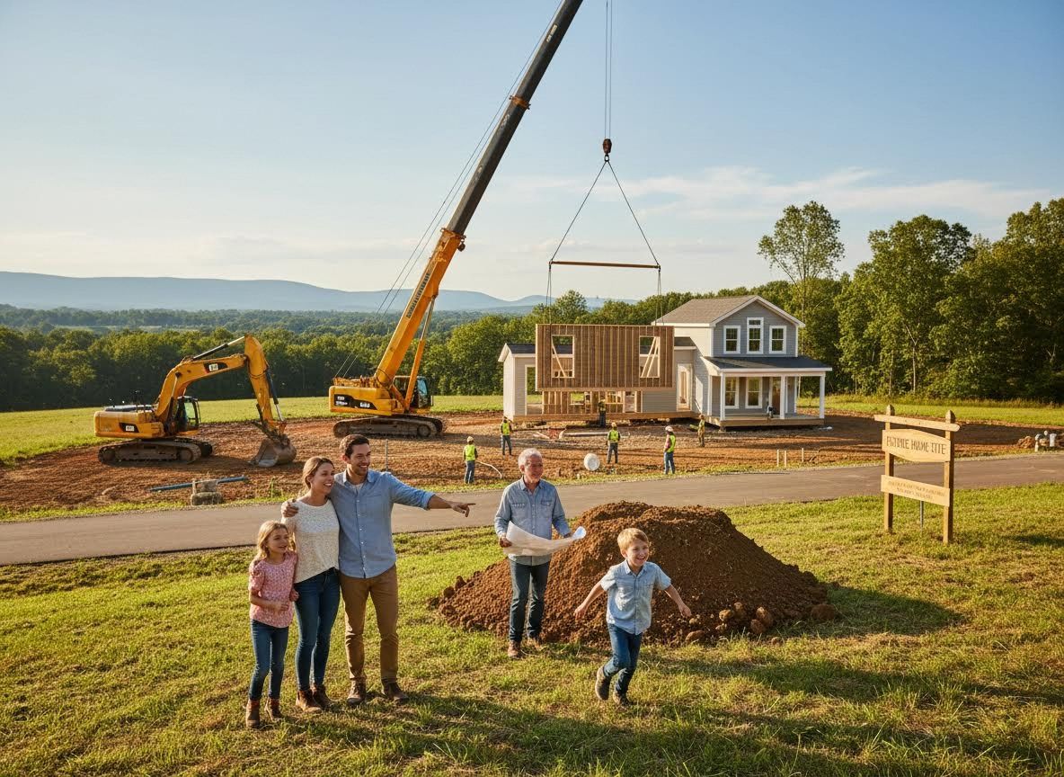 Family watching their new home being built