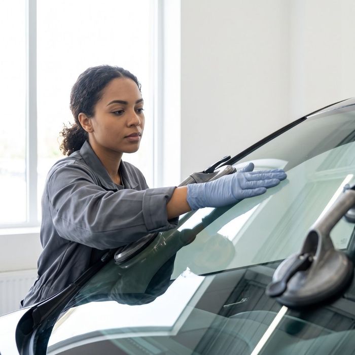 technician properly aligning windshield
