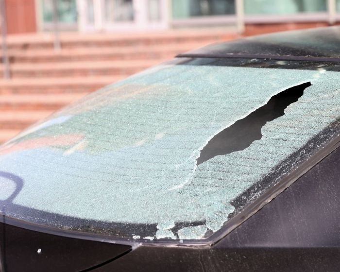 shattered rear windshield