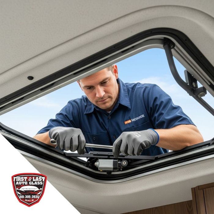 repair man working on fixing a sunroof