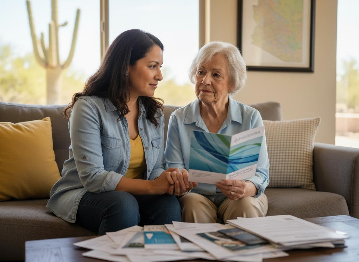 Two Women Reviewing Documents and Brochures