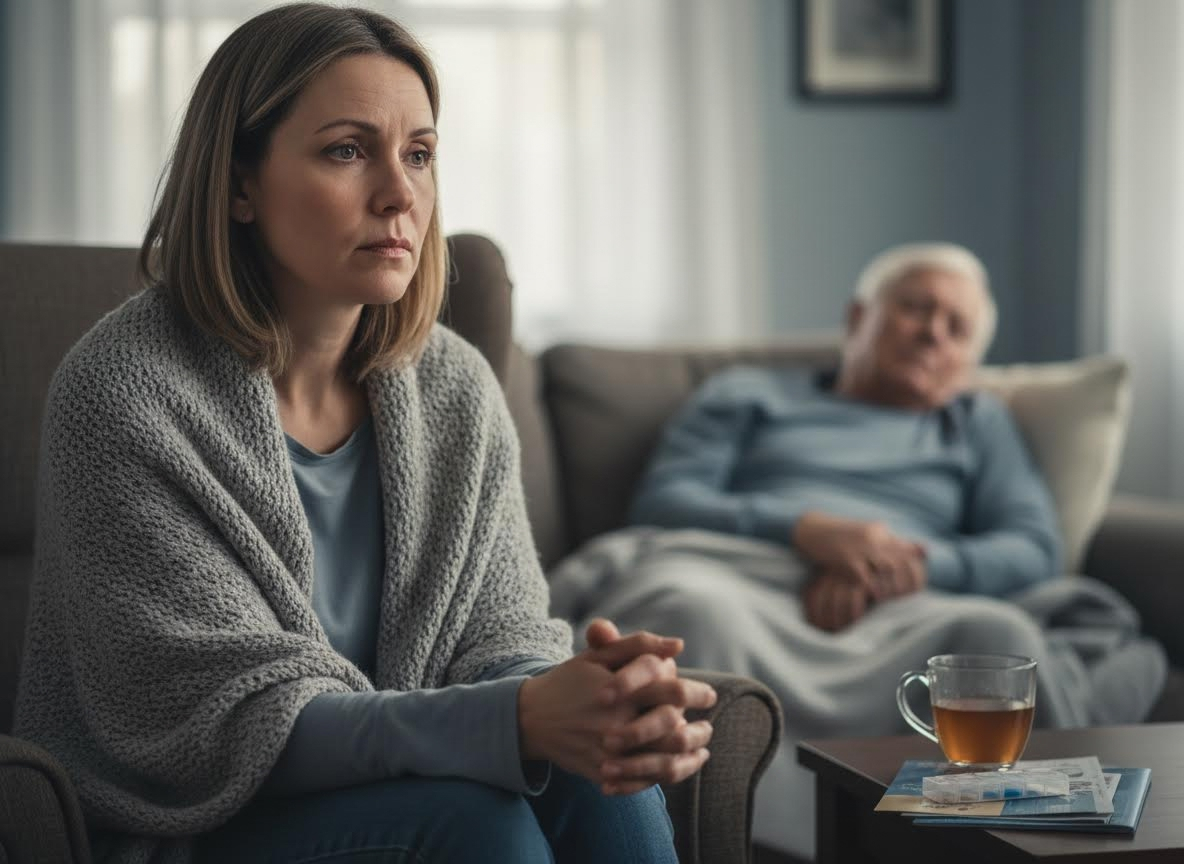 Pensive Woman and Elderly Man Resting