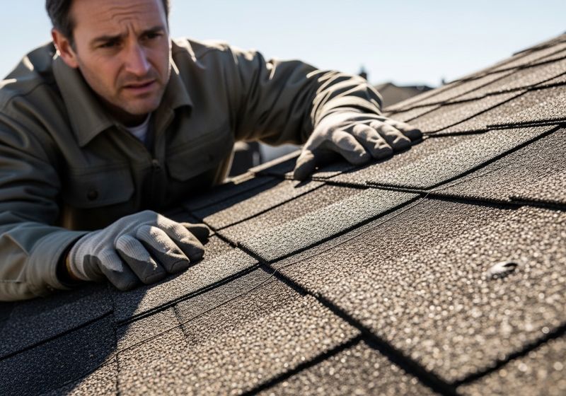 Roofer Inspecting Shingles