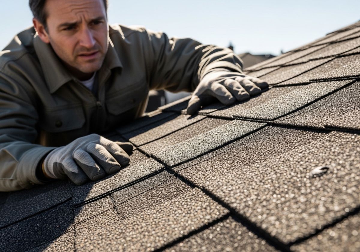 Roofer Inspecting Shingles
