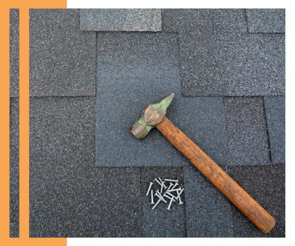 asphalt shingles, hammer, and nails