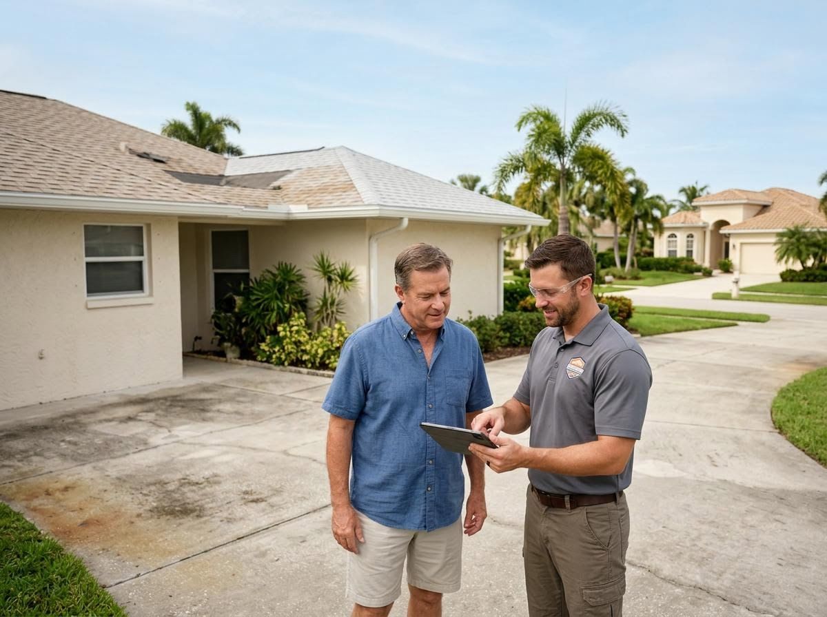 Service Professional and Homeowner Reviewing Plans on Tablet