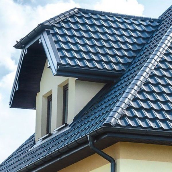 A house with ceramic tiles shingles. 