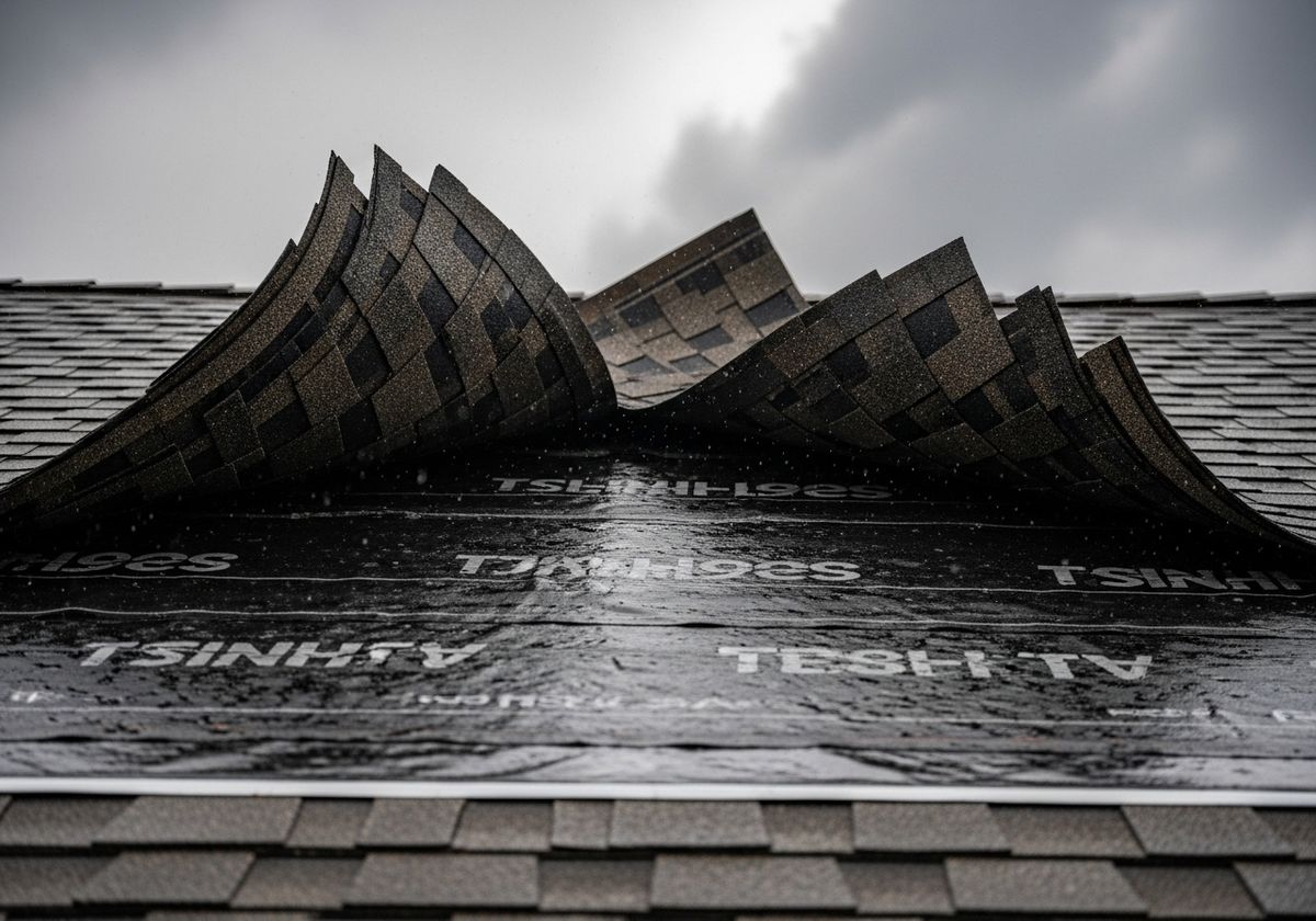 Roofing shingles being installed in the rain
