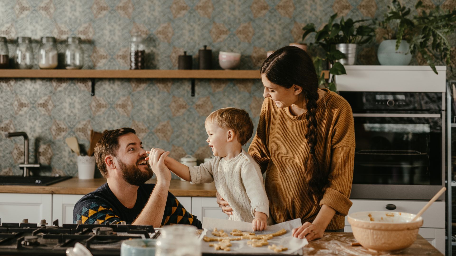 family in modern kitchen