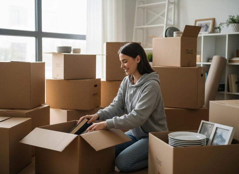 person with packed boxes