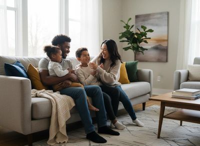 family in a living room