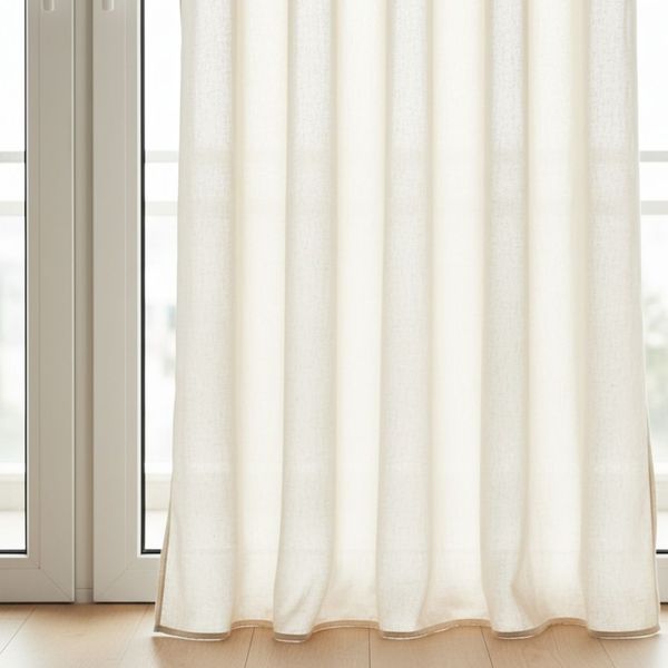 Close-up of sheer cream linen curtains