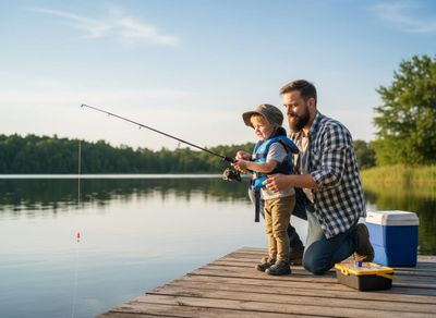 child fishing with a parent
