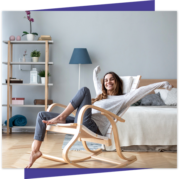 Woman smiling in her room