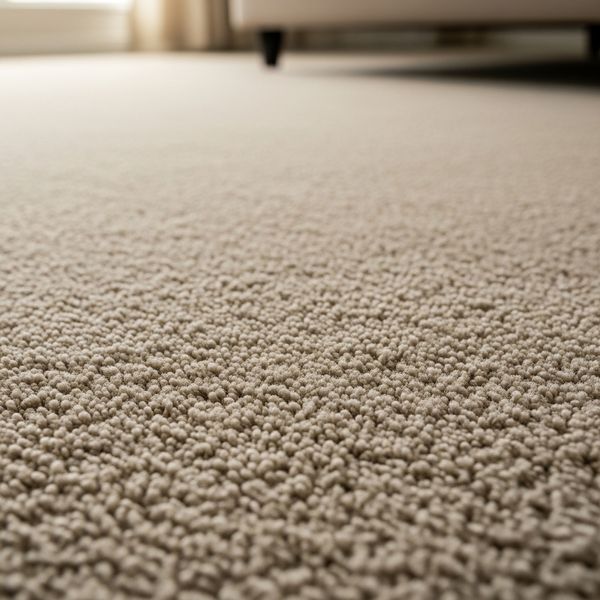 Close-up shot of high-quality beige carpeting in a bedroom