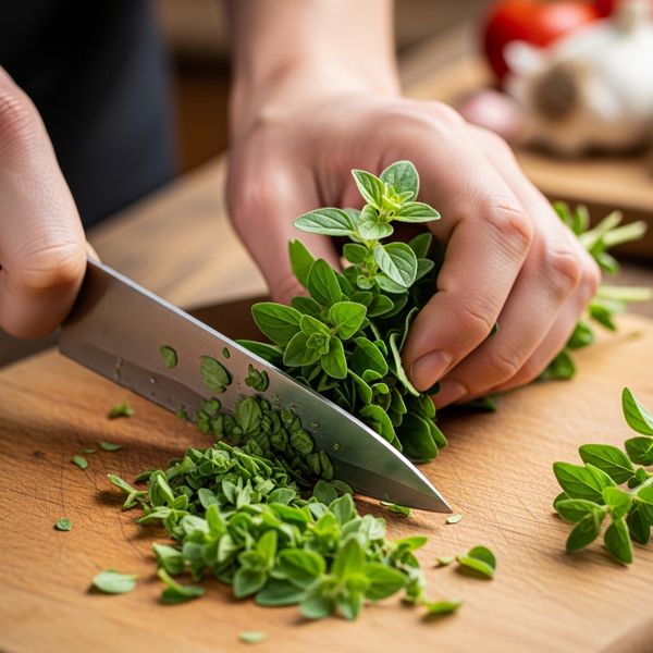 chopping fresh oregano